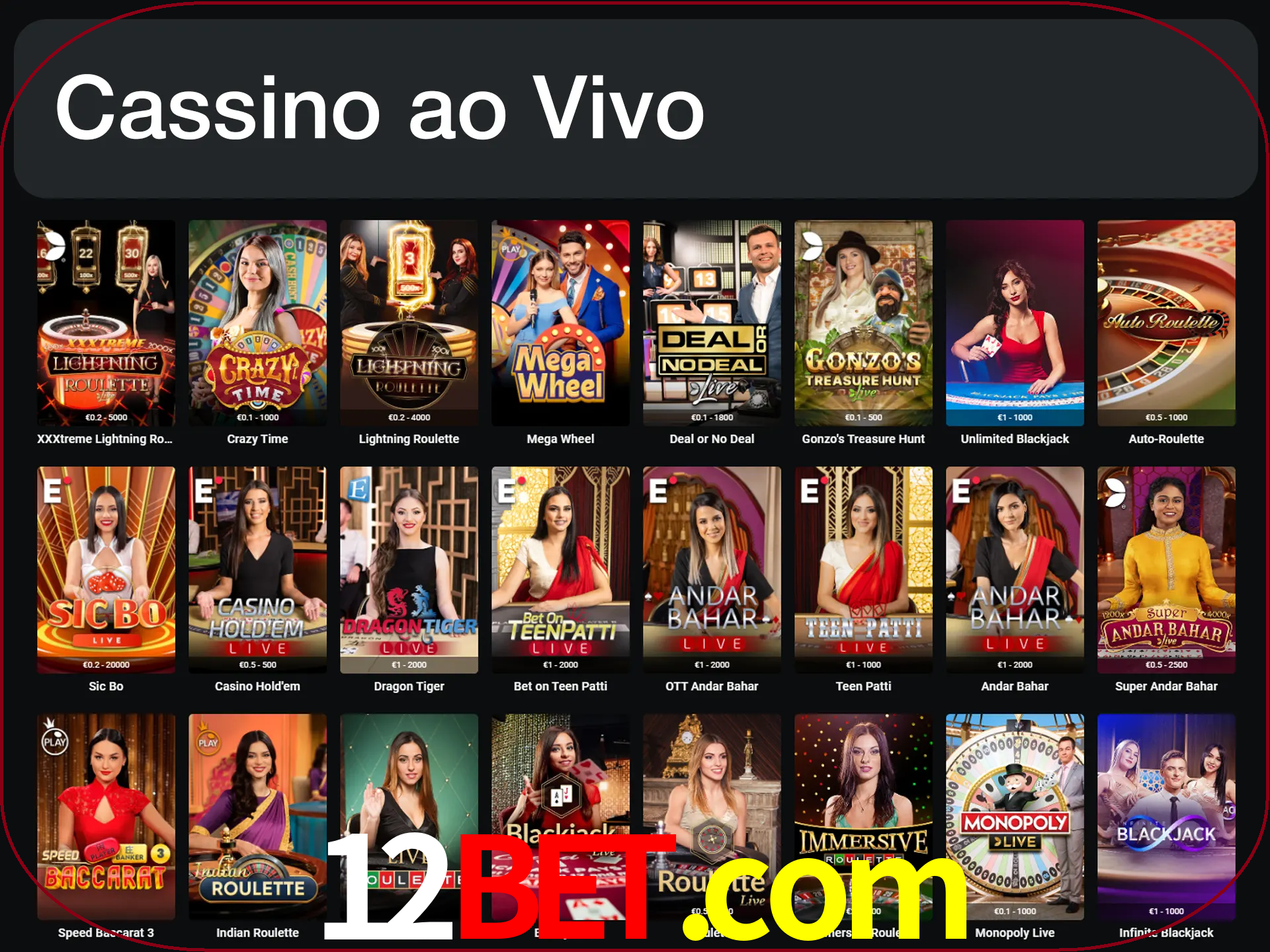 Jogue jogos de cassino com um verdadeiro dealer.